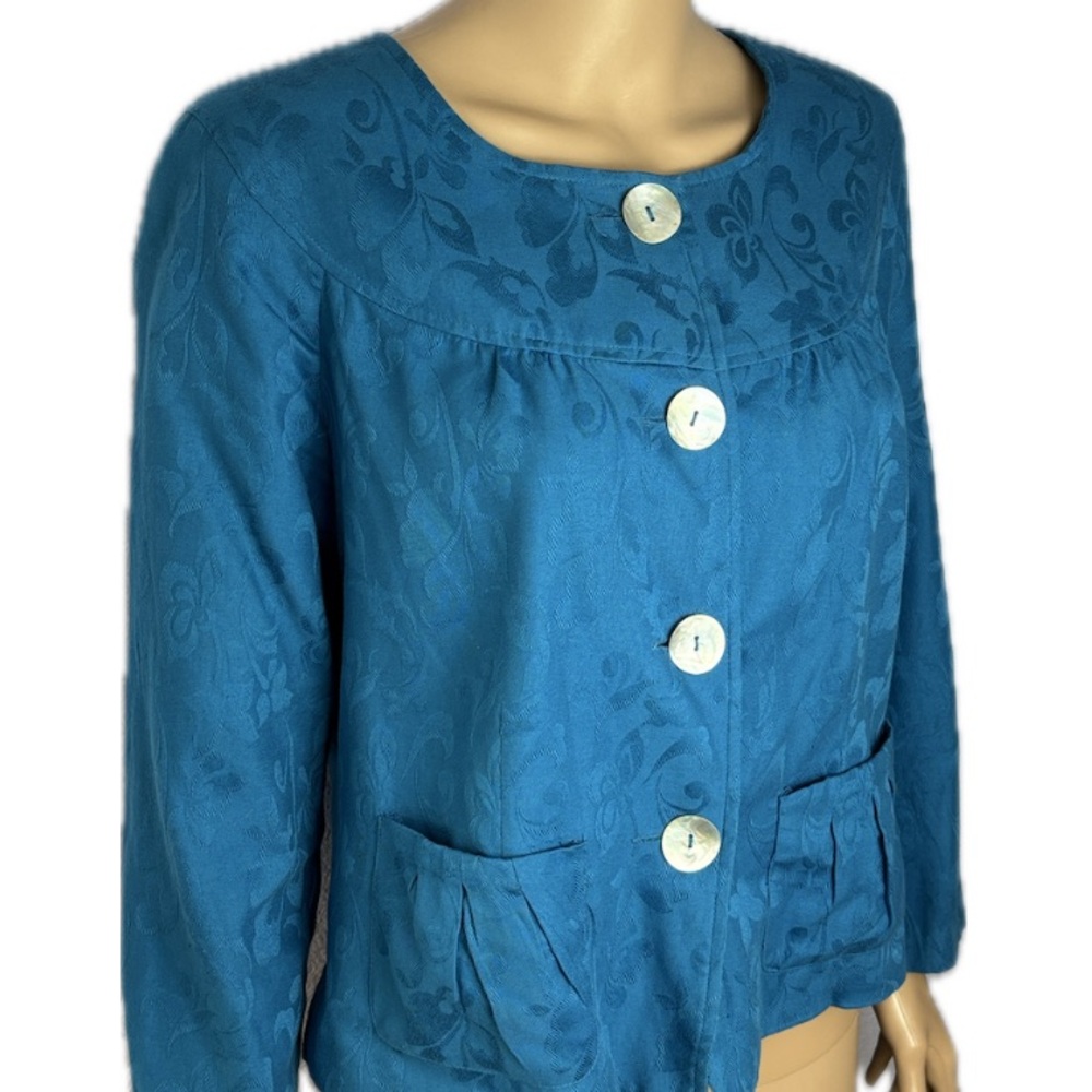 Designer Tailored Scoop Yoke Neck 100% Cotton Damask Shacket Jacket Blazer